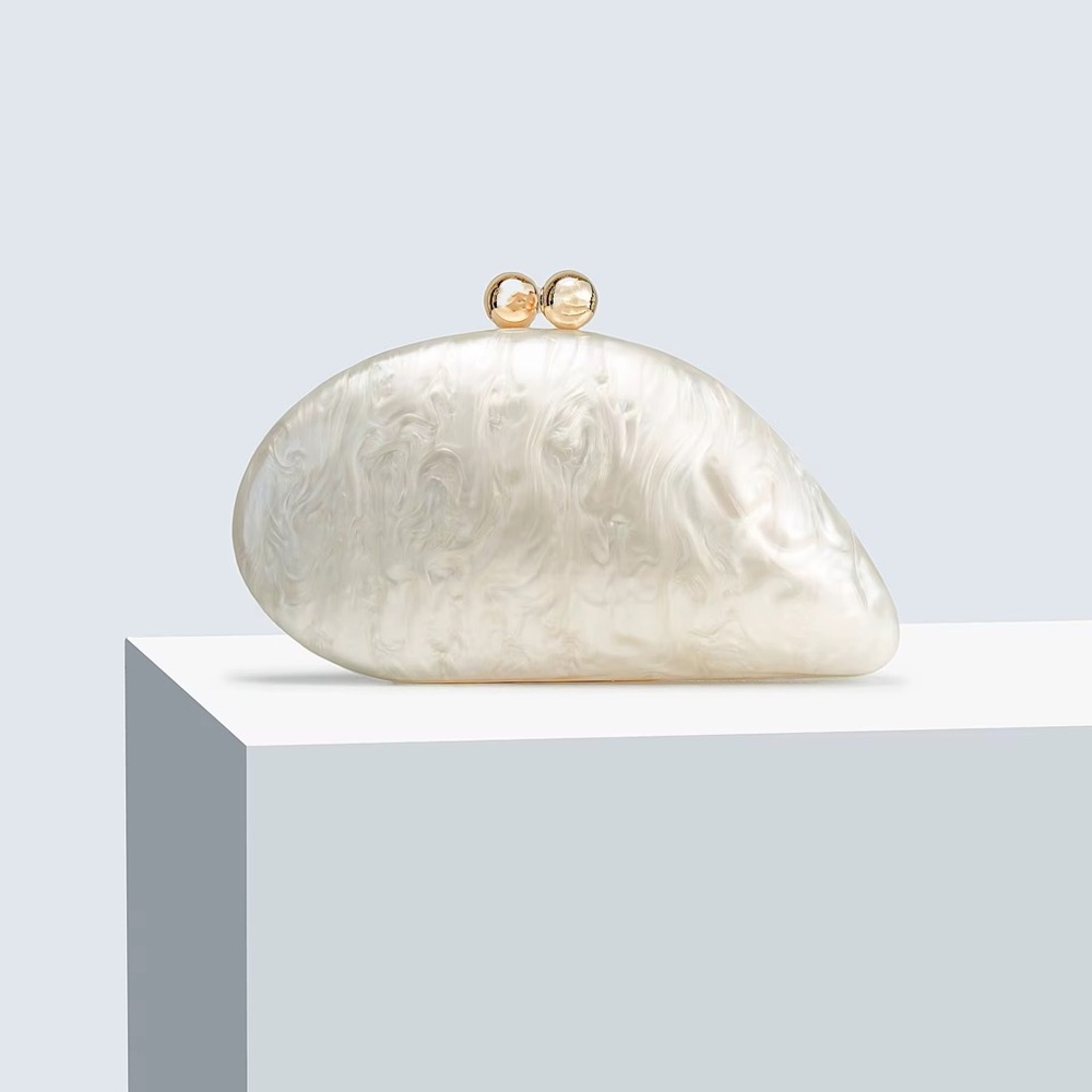 Pearlescent beige  Dome Clutch with Gold Accent